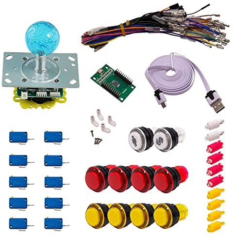 Kit Joysticks et boutons Arcade 1 Joueur Lumineux Boutons Transparents Joystick Lumineux Boule Carte XinMoTek Jeux Vidéo Retro Gaming