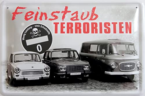 vielesguenstig by Robby Wanka Blechschild Schild 20x30cm - Feinstaub Terroristen Trabant Wartburg Barkas B1000 DDR OStalgie Osten IFA