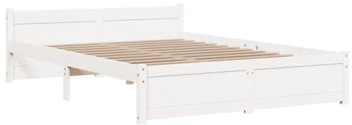 vidaXL Massivholzbett Doppelbett Kopfteil Bettgestell Lattenrost Bettrahmen Schlafzimmerbett Bett Holzbett Schlafzimmermöbel Weiß 140x200cm