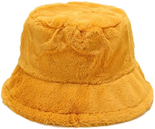 Yixda Damen Winter Mütze Fischerhüte Weiche Kunstpelz Eimerhut Bucket Warm Hut (Gelb)