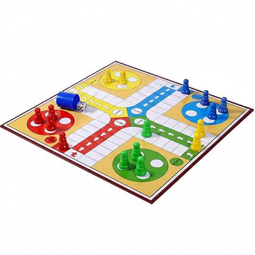 The Magic Toy Shop Traditional Ludo Board Game - Classic Family Strategy Set for Kids & Adults - 2-4 Players with Folding Play Surface, Counters, Dice & Shaker