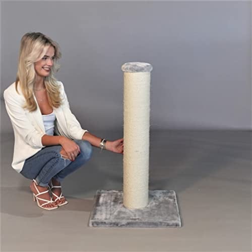 Arbre à chat stable pour grands chats XXL Ragdoll Scratcher - Convient également pour les grands chats lourds - Meuble à chat - Grand tronc épais (gris clair, beige tronc)
