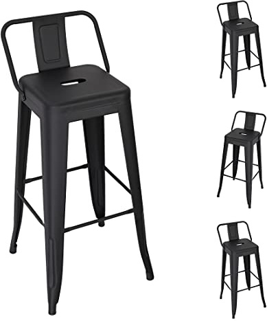 H JINHUI 4er Set Metall Barhocker 76 cm Hoch,Mit Lehne Stapelbarer Vintage-/Industrial-Hocker für Bars, Bistros, Terassen & Cafes | Auch für Eigenheim (Black)