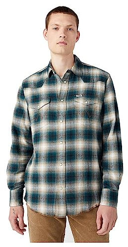 Wrangler Men's LS Western Shirt, Dark Matcha, XXL