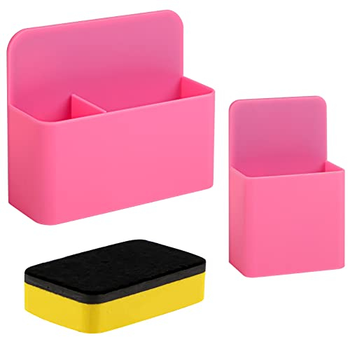 Stifthalter Magnetisch, 2 Stück Magnetischer Stiftehalter, Magnet Stifte Halterung, Magnetisch Markerhalterun für Whiteboard Kühlschrank Schule Büro, mit Whiteboard Schwamm(Rosa)