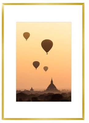 A2 Aluminum Picture Frame Mat for A3，Gold Poster Frames with Mount，Wall Mounted Picture Frames with HD Plexiglass,Certificate/photo metal Frame