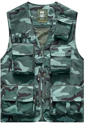 Spanye Herren Angelweste Jagd Outdoor Reise Utility Taktische Weste Arbeitsjacke Mehrere Taschen, Style 02 Camo Green, XX-Large
