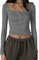 Geagodelia Women's Long Sleeve T-Shirt Ladies Elegant Top Y2K Fashion Aesthetic Clothes Outfit Streetwear Skims Dupes Tshirt (C - Grey, M)