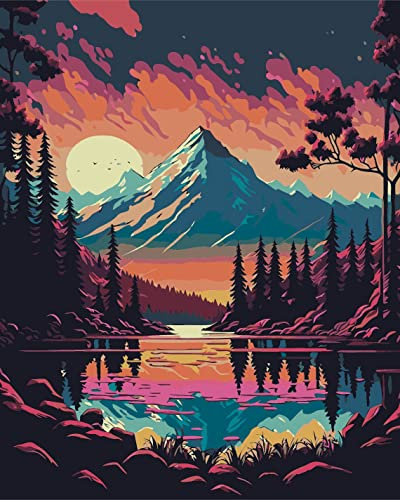 CICISTORY Peinture par Numéro Adulte, Peinture à l'huile de Bricolage avec Brosses et Peintures Acryliques Kit Peinture Adulte 40x50cm (sans Cadre)-Montagne lointaine