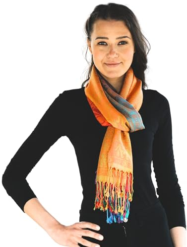 NELUHA Pashmina Schal bunt traditionell gemustert für Damen und Herren Schultertuch Tuch 185cm x 70cm Stola regenbogenfarben