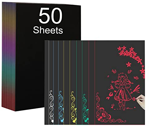 50 Pcs A4 Größe magisches Kratzpapier, 5 Farben, geeignet für Lasergravur- und Markierungsmaschinen, kreatives Bastel-Geschenkset, Vatertag, 280 x 208 mm
