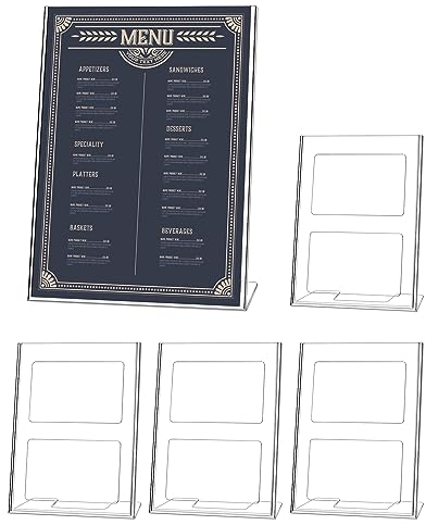 QWORK Lot de 5 supports de panneau en acrylique A4, présentoir en acrylique, support de panneau arrière incliné pour restaurant, bureau, magasin