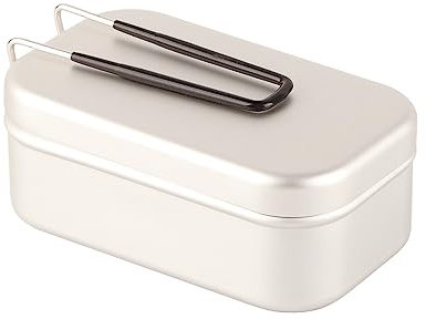 KIMISS AluminiumBox, CampingBox, Aluminium-Lunchbox, Klappbarer Griff, Tragbar, Edelstahl, Leicht, Zum Kochen, Box für Picknick Im Freien (Naturfarbenes Aluminium 800 ml mit Rand)