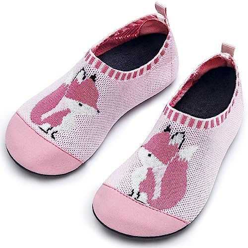 Torotto Hausschuhe Kinder Mädchen Junge Pantoffeln Atmungsaktive Rutschfest Weich Turnschläppchen Barfussschuhe für Lauflernschuhe Kleinkinder Schuhe Kindergarten Unisex(Foxes Pink 26/27 EU)