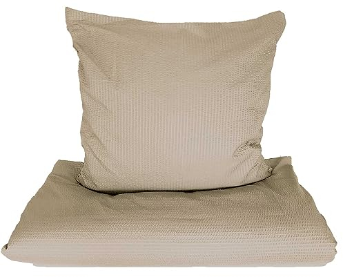 Mikrofaser Seersucker Bettwäsche Uni 135x200 80x80 beige Set 2tlg