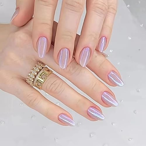 JUSTOTRY 24 Pcs Glossy Pink Glitter Amande Faux Ongles Court Motif,Glossy French Press on Nails Courts,Solide Ovale Faux Ongle avec Colle Pour Femme et Ado,Almond Faux Ongles à Coller Nail Art