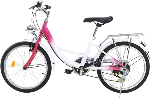 AOAPUMM 20 Zoll Kinderfahrrad Jugendfahrrad 6 Gang Fahrrad Kinder Mädchen Fahrrad City Bike für Jungen Mädchen Rosa + Weiß