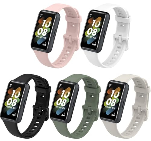 Pheant Sportarmband Kompatibel mit Huawei Band 7 Armband Silikon Ersatzarmband für Damen Herren, Schwarz Cremegrau Hellgrün