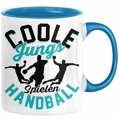 Handball-Spieler Geschenk Tasse Geschenkidee Handball-Spieler Jungs Kaffee-Becher Coole Jungs Spielen Handball (Blau)