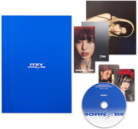 ITZY - [BORN TO BE] (STANDARD Ver. - BLUE Ver.) Photobook + Lyric Book + Eyes Photocard + CD-R + Photocard + Mini Folding Poster + Mood Film + Poster + Postcard + 2 Pin Badges + 4 Extra Photocards