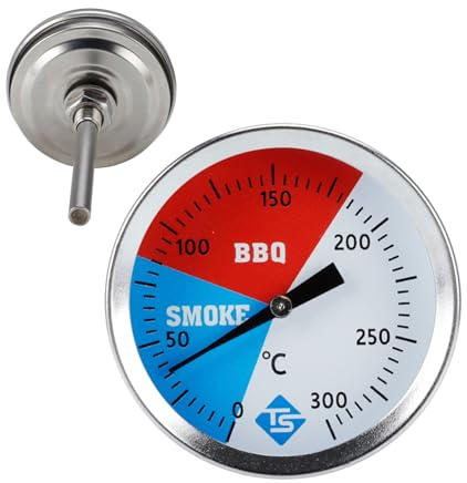 Kelburn Termómetro BBQ, Termómetro Analógico para Barbacoa, Termometro Horno Leña de Acero Inoxidable, hasta 300 °C, Medidor de Temperatura para Parrilla, Ahumar, Barbacoa, Cocinar, Diámetro 5,2 cm