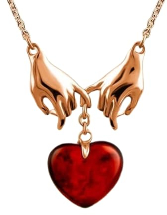 Herzkette in Rose Gold vergoldetem Sterling Silber 925 mit Bernstein Herz in Deinen Händen, Herz Bernstein Anhänger mit Kette, Partners Geschenk, Valentinstag Geschenke