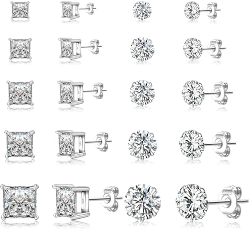 PABBEU 10 Paar Ohrstecker Silber 925 Damen Hypoallergen Ohrstecker Silber 5A+ Zirkonia Klein Ohrringe silber Zierlicher Knorpel Silber Ohrringe Damen 925 Mädchen Set