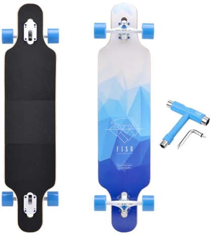 Longboard, 8-lagigem Ahornholz Cruiser komplettes Skateboard,Longboards für mädchen Erwachsene jung anfänger mit T-Tool und PU-Räder (Hellblau)