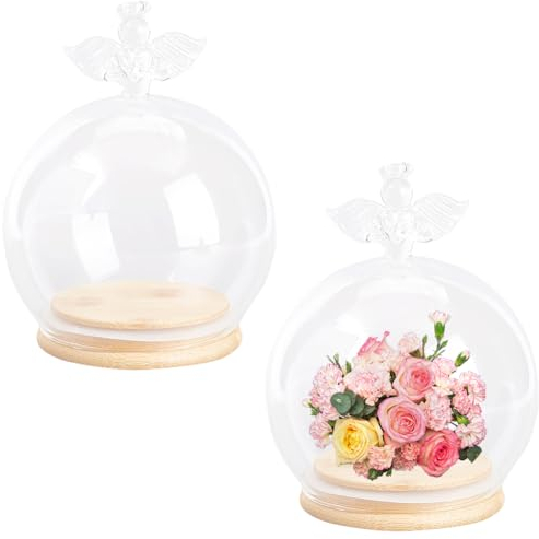 SUNNYCLUE Glasglocke Mit Engel Mini Kuppelglas Dekorative Glasglocke Mit Holzsockel Kugelglasflaschen Leere Display Glocken Für Zuhause Partygeschenke Hochzeiten Pflanzen Geschenke DIY Basteln