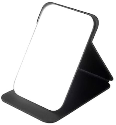 Shunshi Espejo plegable portátil, 25,2 x 17,8 cm, espejo de bolsillo para maquillaje de viaje con soporte ajustable, mesa plegable con piel sintética, tocador de escritorio para escritorio de oficina