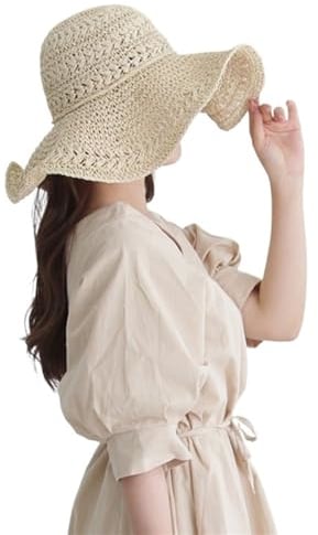 Ladies Hat Spring Hat Straw Hat Women Summer Luffy Helen Hat Pink Straw Hat Beach Hat Woman Raffia Hats (Color : Beige, Size : 56-58cm)