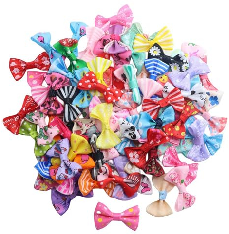 Hezhou 100 Stück Mini Bandschleifen Mini Satinband Schleifen Doppelseitige Kariertes Bogen Schleifen aus Satinband Farbe mini Band Bowtie für Nähen, Scrapbooking, Hochzeit Deko (sieben Farben)