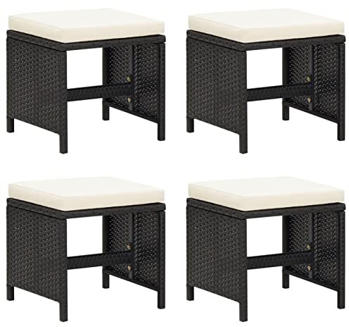 Juroupi Gartenhocker 4 STK. mit Sitzkissen Hocker Outdoor Garten Hocker FüR Draussen Sitzhocker Outdoor Poly Rattan Schwarz