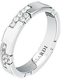 TRUSSARDI Anello Donna in Acciaio, Cristalli, Collezione T-LOGO, Regalo Fidanzata