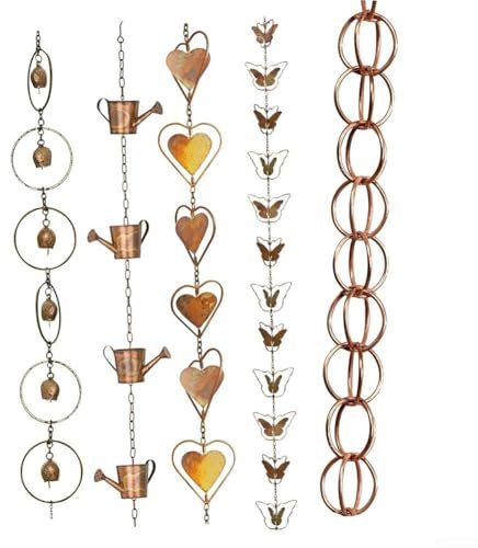 Catene da pioggia per grondaie, lunghezza 1 m, in rame, motivo loto, accessorio decorativo per grondaie, grondaie, drenaggio (per anello)