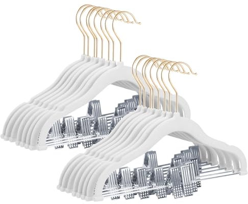 Stormix - Perchas para bebé, 24 perchas para pantalones con pinzas, perchas antideslizantes de 30 cm, perchas resistentes para niños, para camisas, pantalones, faldas, vestidos blancos (ganchillo