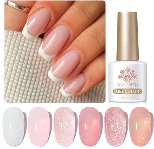 Born Pretty UV Nagellack Jelly - Shellac Milky White Rosa Nude Gel Nagellack Transparent Natur UV Lack Maniküre und Nagelkunst DIY zu Hause