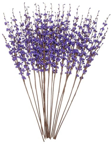 sourcing map Lot de 15 fleurs artificielles de 54,1 cm, fausses branches en vrac pour maison, bureau, jardin, vase, table, décoration de mariage, violet foncé