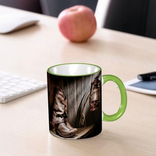 YOIUE Copa de cerámica interesante 11OZ tazas 330 ml - Regalo original y divertido Exquisita taza de impresión Decora tu taza, y linterna en un banco en una impresión folclórica nostálgica de estilo r
