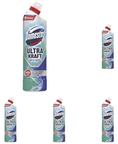 Domestos Ultra Kraft WC Gel Anti-Kalk Reinigungsmittel gegen Kalk, Urinstein und andere Ablagerungen für hygienische Sauberkeit 750 ml 1 Stück (Packung mit 5)