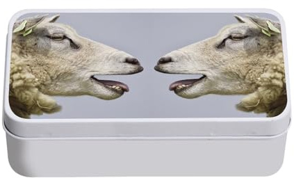 Blechdose Schaf, Gesicht zu Gesicht, Tiere, Foto witzig – 11 x 18,5 x 5,5 cm – Aufbewahrungsbox, Schlüssel, Werkzeuge, Lunchbox, Zucker, Kekse