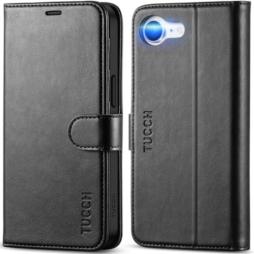 TUCCH Case for iPhone 16e 2025 (6.1) 5G, PU Leather Wallet Magnetic Protective Flip Folio Foldable Stand Cover with[RFID Blocking] Card holders[Shockproof TPU] Compatible with iPhone 16E, Black