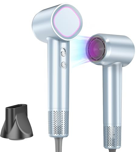 HEXTEK secador pelo, 1700W Secador Pelo profesional Ionico,motor sin escobillas de alta velocidad de 160.000 RPM, 500 Millones cuidado del cabello con iones negativos,para Viaje y Casa,Regalo(Azul)