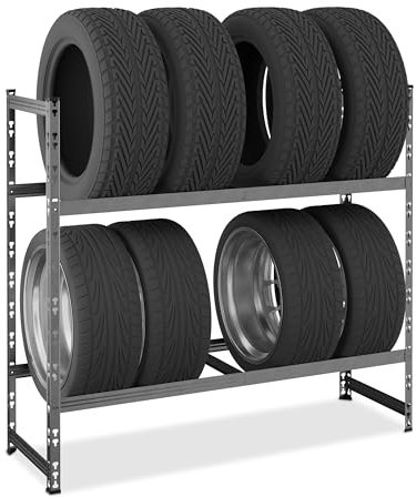 Relaxdays Reifenregal für 8 Reifen, HxBxT: 100x110x35 cm, 150 kg, beschichteter Stahl, Stecksystem, Räderregal, Silber