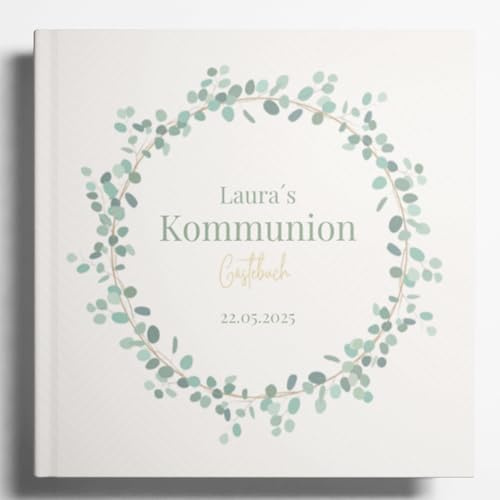 YMEMOS Kommunion Gästebuch zum Ausfüllen personalisiert – Erstkommunion Erinnerungsbuch & Fotoalbum – Geschenk für Junge & Mädchen (40 freie Seiten)