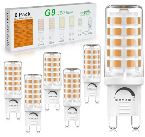 BAOMING G9 LED Bulbs Warm White 3W 420LM Dimmable Equivalent to 40W Halogen 2700K No Flicker Energy Saving G9 LED Light Bulbs for Decoration Chandelier, Home, Office Lighting, 6-Pack