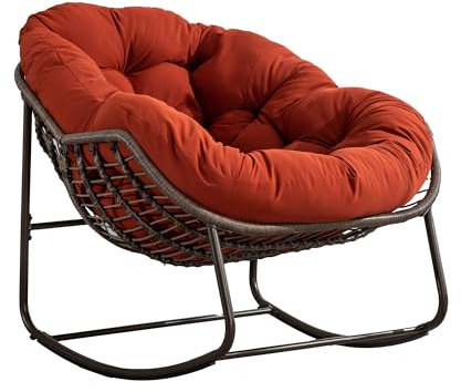 LIFEISLE Schaukelstuhl für drinnen & draußen, Wasserdicht Rattan Loungesessel mit gepolsterung, Ei-Schaukelstuhl für Wohnzimmer Balkon Garten Outdoor Orange