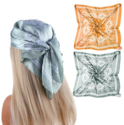 2 Stück Satin Kopftuch Damen,70x70cm Große Quadratische Schals,Seide Kopftuch,Mädchen Haarschal,Quadrates Bedrucktes Halstuch,Bandanas Haartuch Halstuch Haarschmuck,für Taschentuch Hals Handgelenk