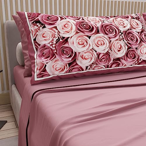 PETTI Artigiani Italiani - Bettwäsche aus Baumwolle mit Kissenbezügen mit Digitaldruck, für Doppelbett, Maxi, komplettes Bettlaken Oben und unten mit Ecken, Puder, 100% Made in Italy