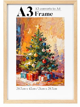HOUSE DAY Bilderrahmen A3, Massivholz Bilderrahmen Din A3, Posterrahmen | Rahmen A3 mit A4 Passepartout,Bilder Rahmen für Familie, Landschaft, Haustier-Gedenkseite, Hochzeit, 1er-Pack